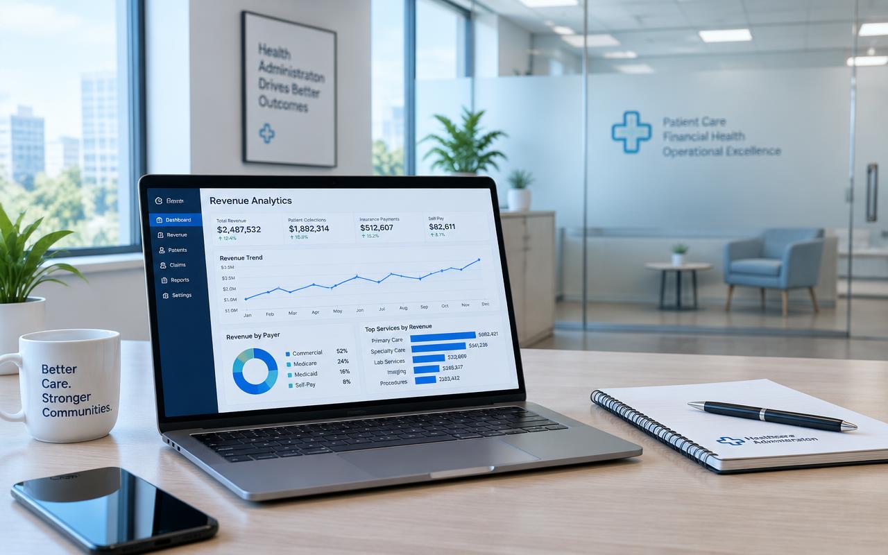 Medical office with revenue reporting on a laptop